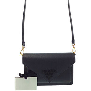 Prada Monochrome Leather Crossbody Bag envelope shoulder bag black Saffiano